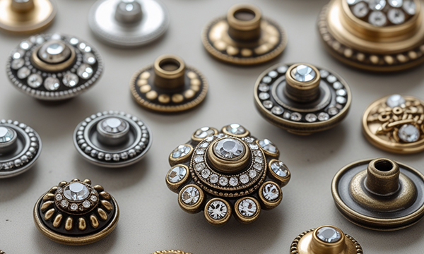 Decorative buttons and rivets for fashion accessories