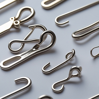 Metal hooks and clasps for bags belts and accessories